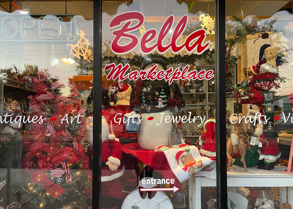Store front with a holiday display