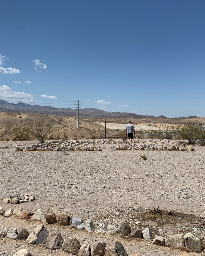 A man walking in the square Laughlin Labyrinth