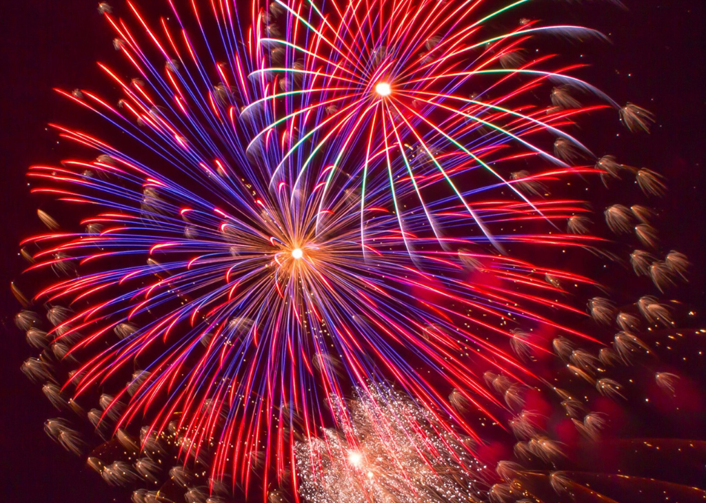 Red and purple fireworks in Mesquite Nevada