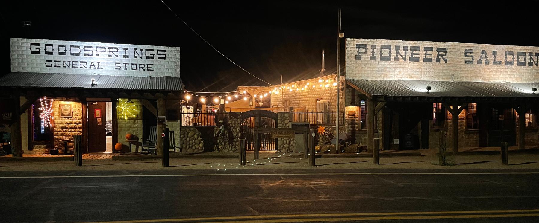 A night view of the Pioneer Saloon and General Store in Goodsprings Nevada