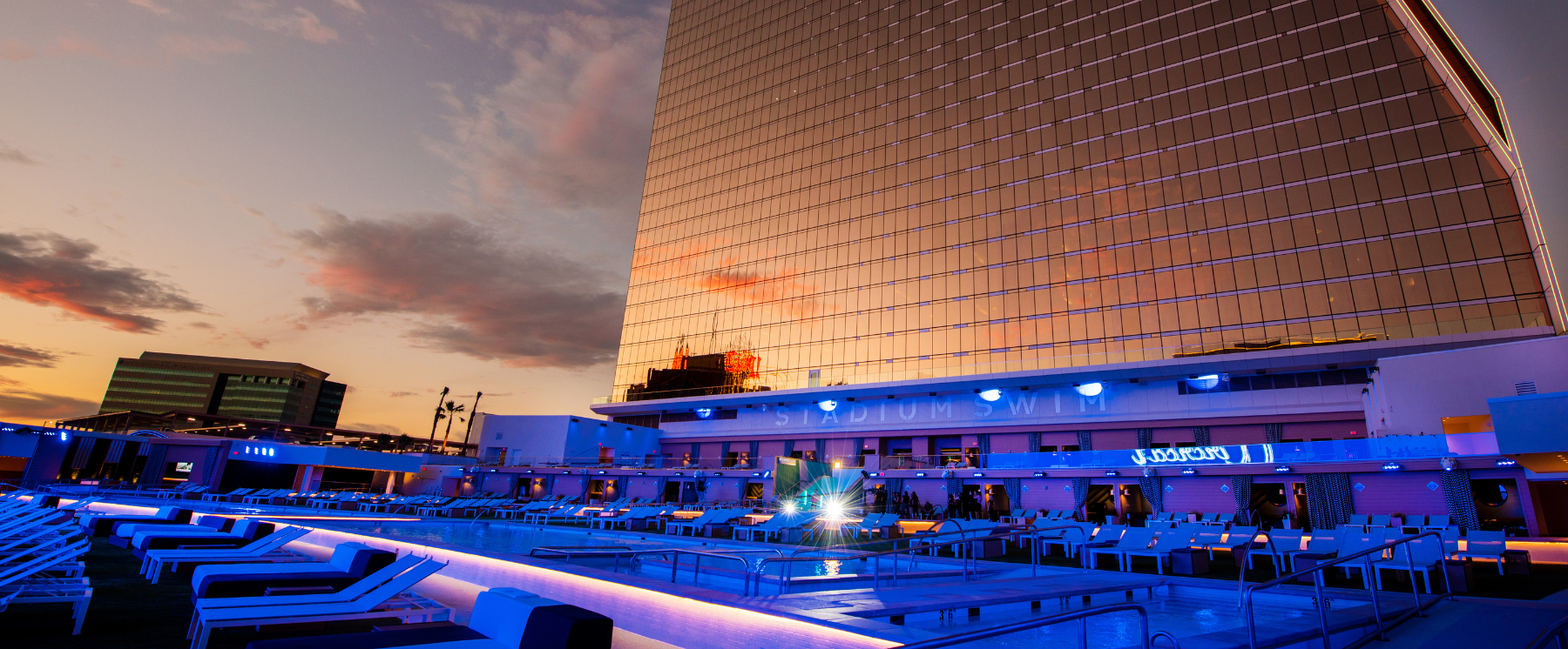 Las Vegas Pool season pic of a dusk sky and a view of stadium swim