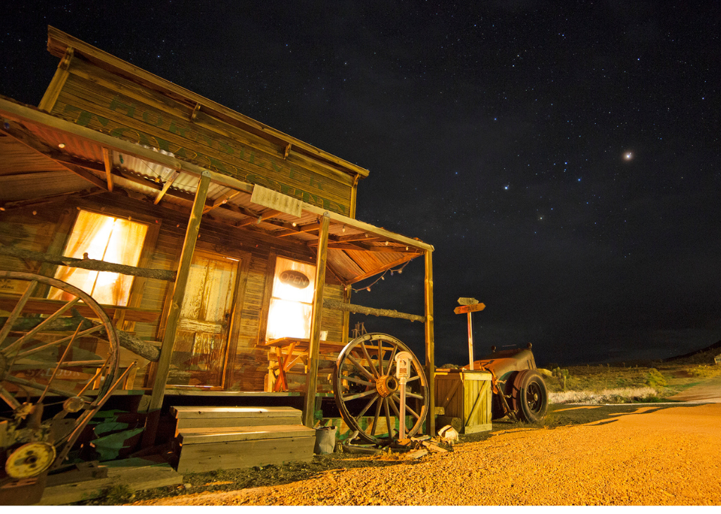Ghost Town Gold Point Nevada an old cabin and starry night