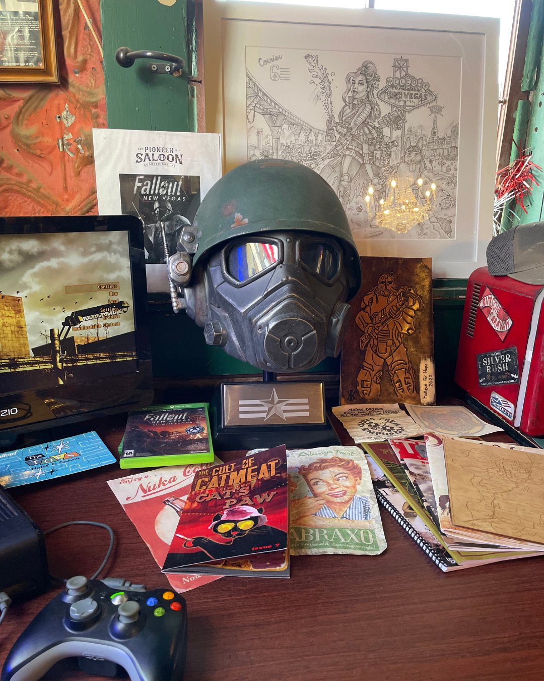 Fallout New Las Vegas display at the oldest saloon in Nevada, Pioneer Saloon.