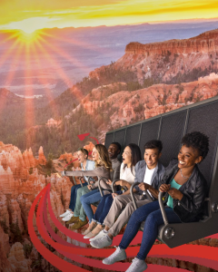 People riding the Flyover Las Vegas attraction.