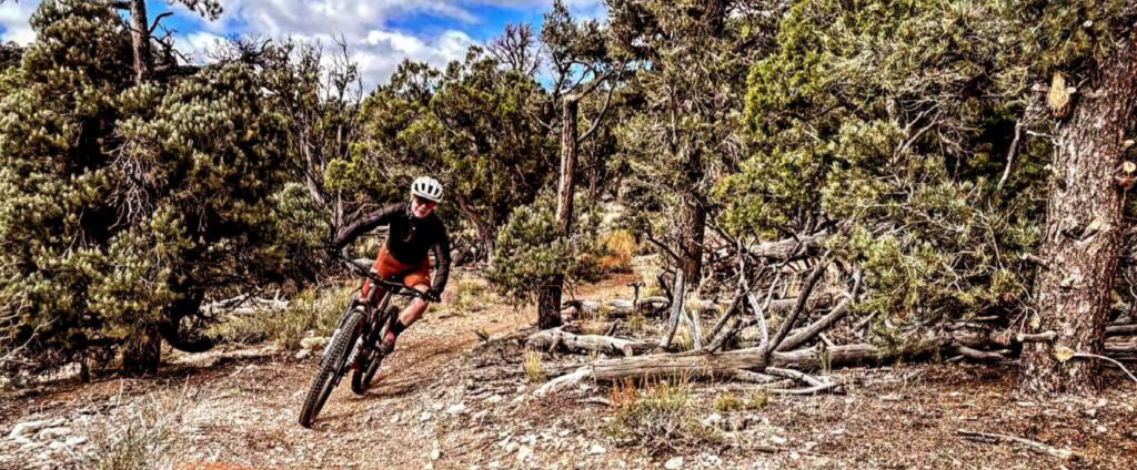 A person causing down a bike path on a Bindlestiff tour.