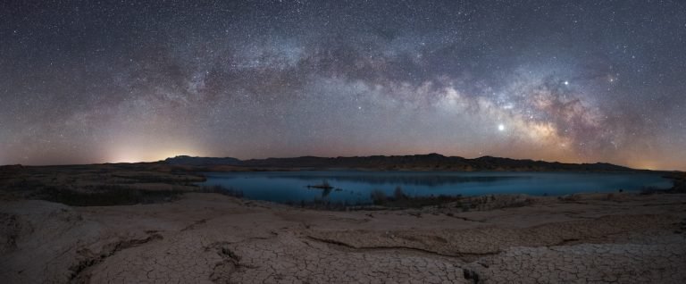 stargazing at Lake Mead National Recreation Area - milky way over a dry lakebed