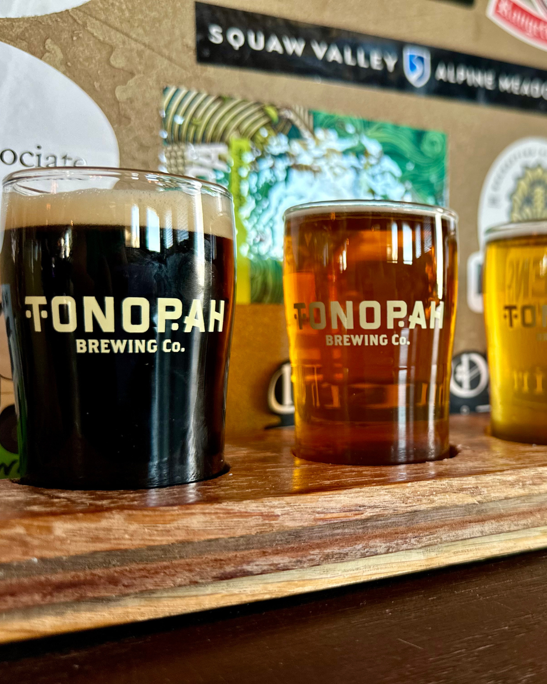 A pic of a flight of beers from the Tonopah Brewing Co.
