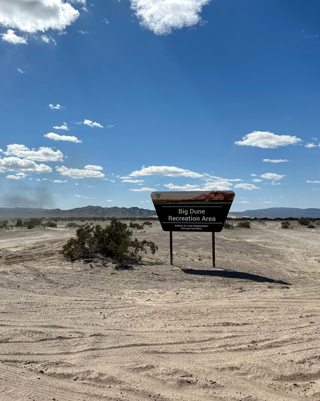 A picture of the Big Dune Recreation sign at an entry point. This is located in Nevada Silver Trails territory part of the state above Las Vegas on your way Lake Tahoe, NV.