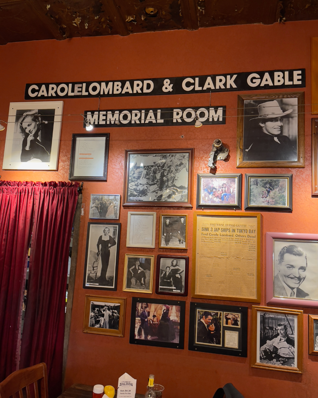 Clark Gable wall and room at the Pioneer Saloon. The oldest Saloon in Clark County Nevada is in Goodsprings.