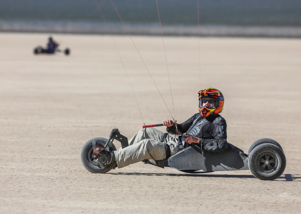 A Kite Buggy land sailing at Ivanpah Buggy Expo April 14-18, 2025 hosted by