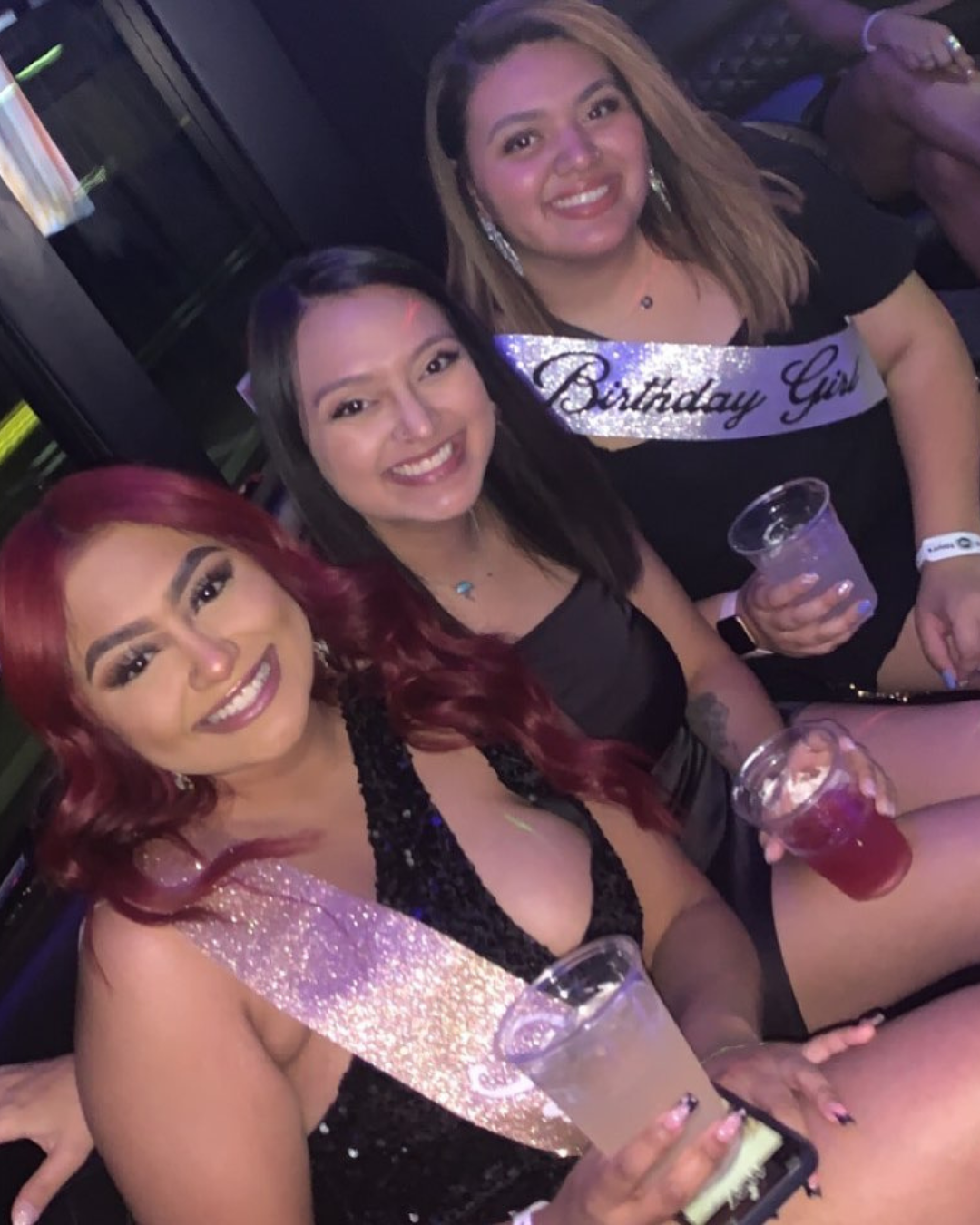 Three girls on a Discreet Party Bus for a birthday party.