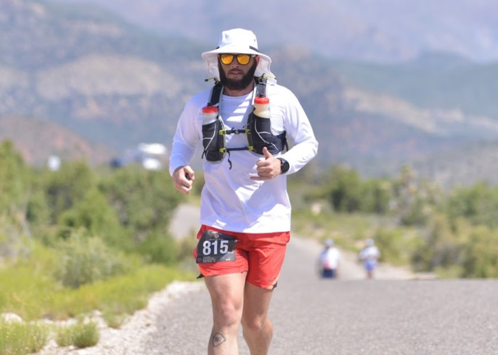 A person running on the Running with the Devil by Calico Racing trail located in the Spring Mountains.