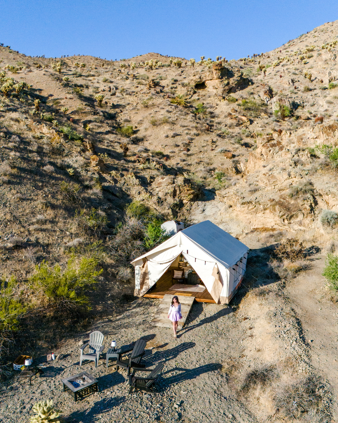 An area view of the canyon safari campsite at Vegas Glamping near Nelson, Nevada