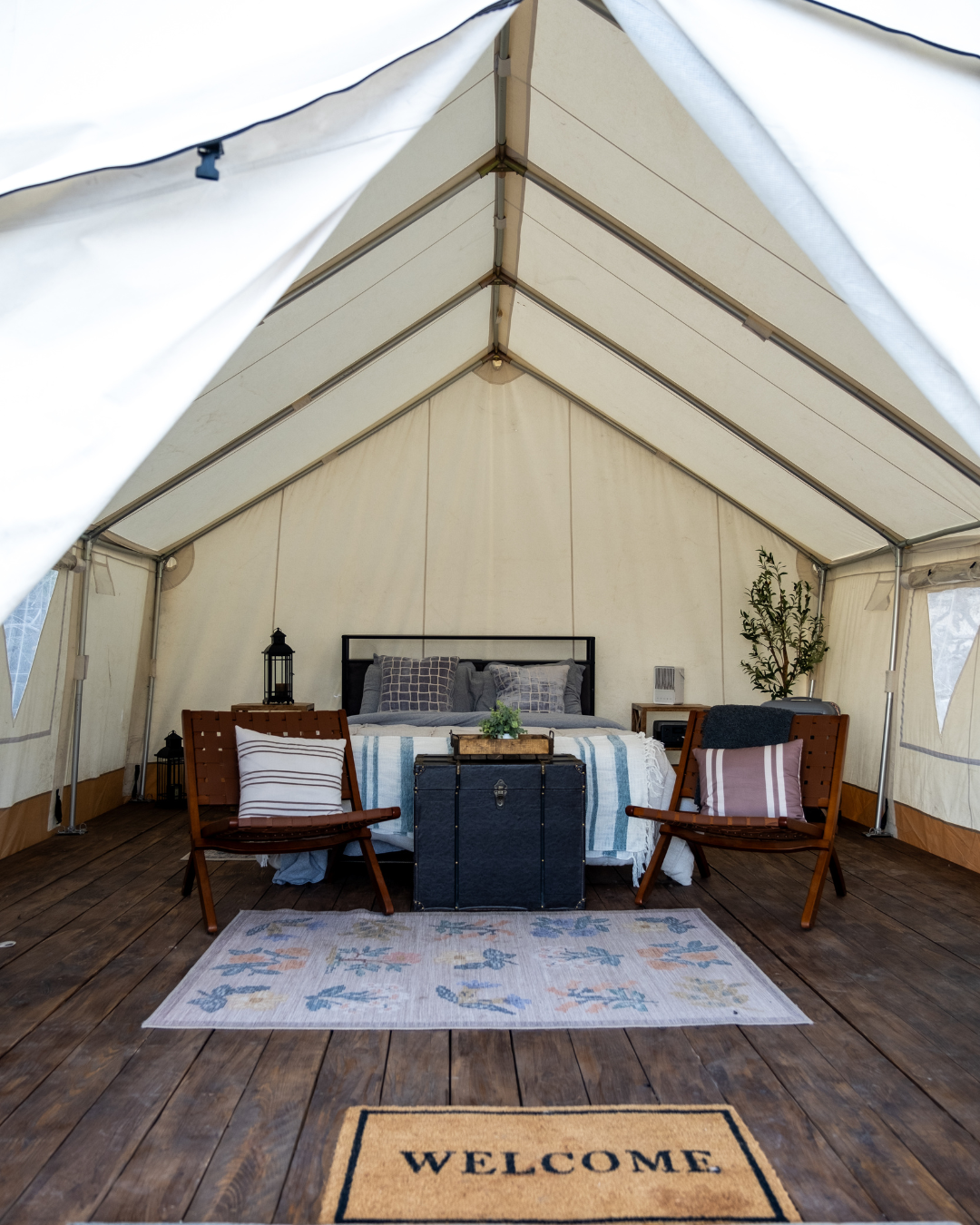 A peek inside the canyon safari tent at Vegas Glamping near Nelson, Nevada